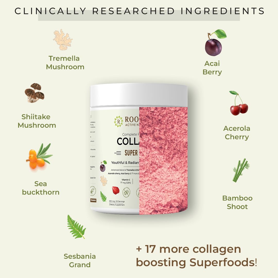 R ROOTED ACTIVE NATURALS Plant Based Collagen Supplement Powder, 250g, Vegan, Unisex - back view