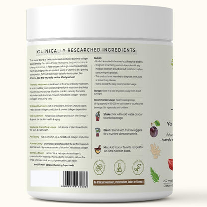 R ROOTED ACTIVE NATURALS Plant Based Collagen Supplement Powder, 250g, Vegan, Unisex - ingredients panel
