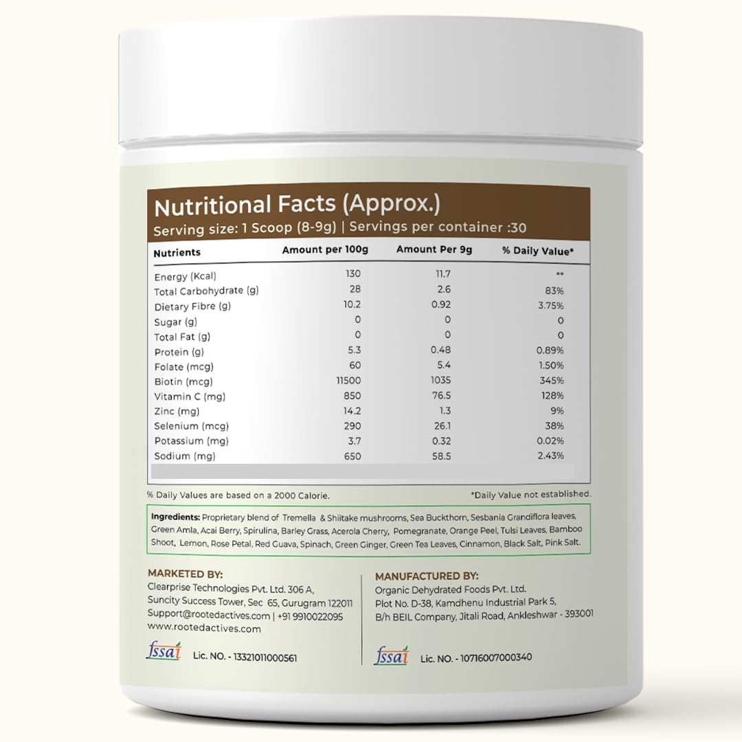 R ROOTED ACTIVE NATURALS Plant Based Collagen Supplement Powder, 250g, Vegan, Unisex - close-up detail