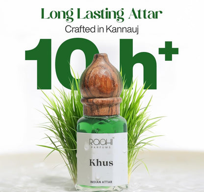 Raahi Parfums Khus Attar, 12ml Natural Fragrance, Unisex, Traditional Kannauj Perfume - front view