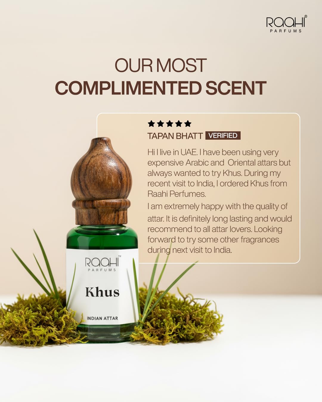 Raahi Parfums Khus Attar, 12ml Natural Fragrance, Unisex, Traditional Kannauj Perfume - back view