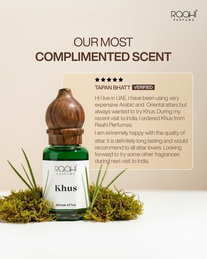 Raahi Parfums Khus Attar, 12ml Natural Fragrance, Unisex, Traditional Kannauj Perfume - back view