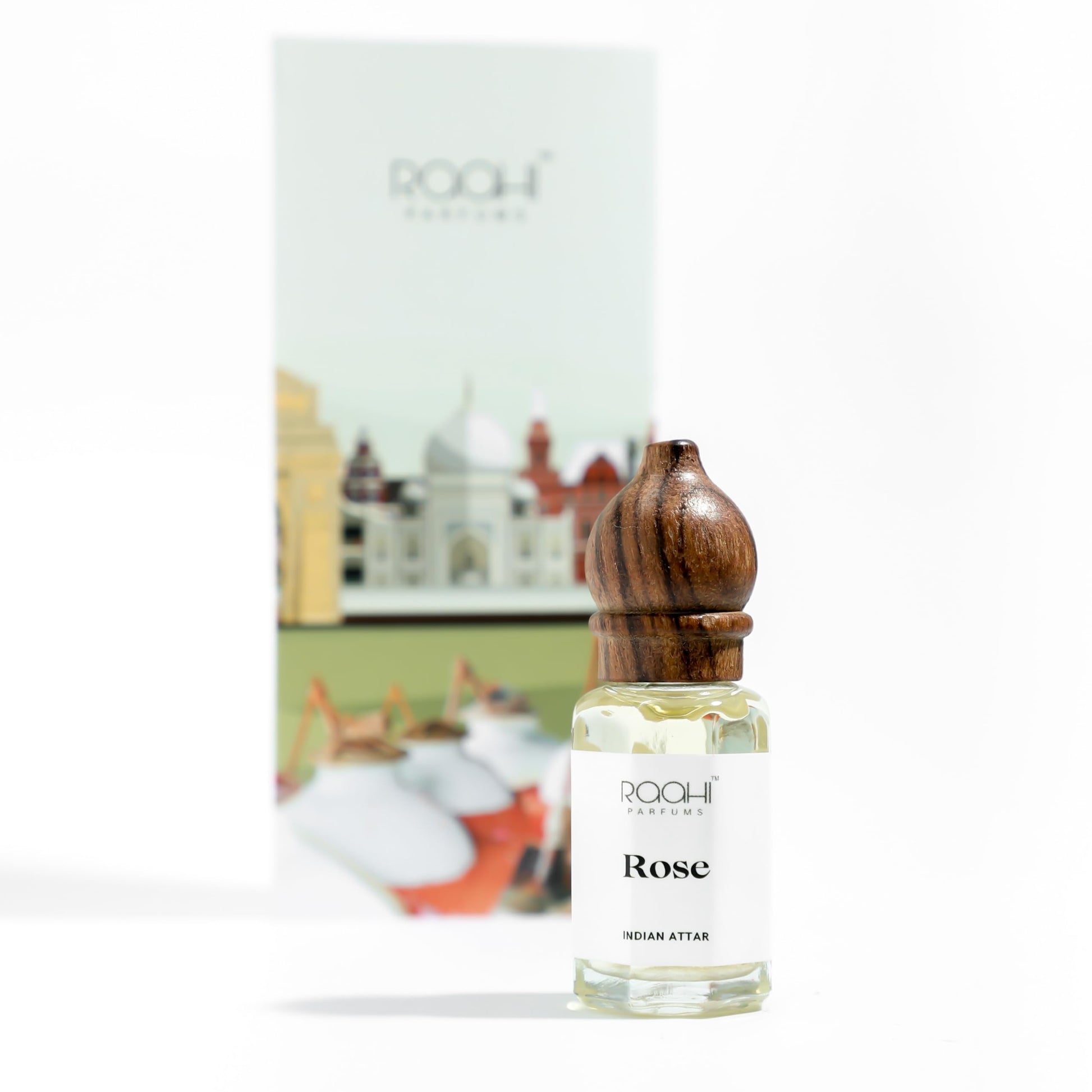 Raahi Parfums Rose Attar, 12ml, Kannauj Traditional Process, Unisex Fragrance - packaging