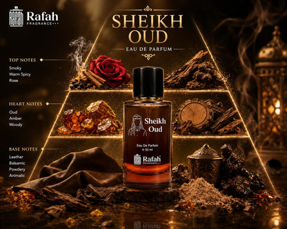 Rafah Fragrance Sheikh Oud Eau De Parfum, 50ml, Unisex Woody Amber Fragrance - packaging
