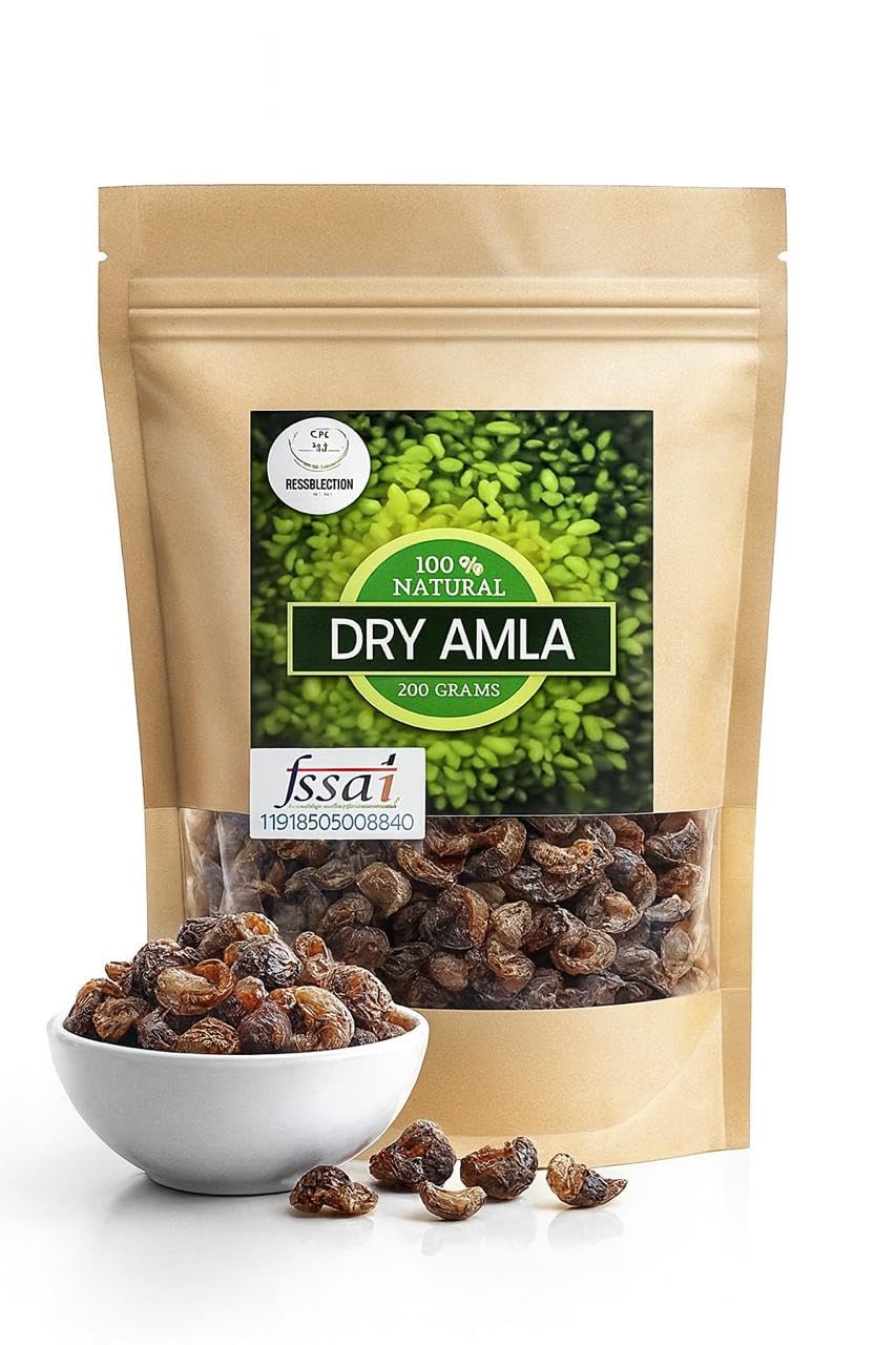 RAINTECH HERBALS Dry Amla Pieces, 200g, Organic Indian Gooseberry (Phyllanthus Emblica) - Dried Fruit