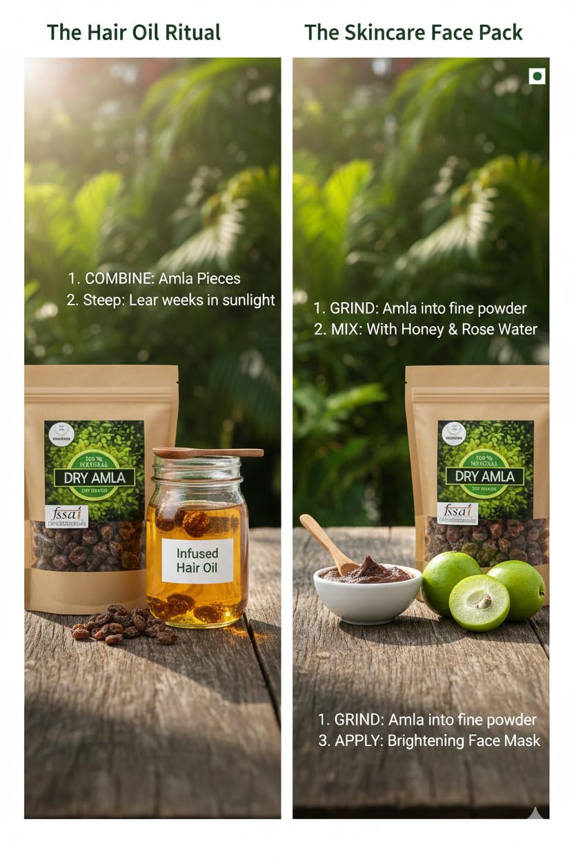 RAINTECH HERBALS Dry Amla Pieces, 200g, Organic Indian Gooseberry (Phyllanthus Emblica) - Dried Fruit - back view