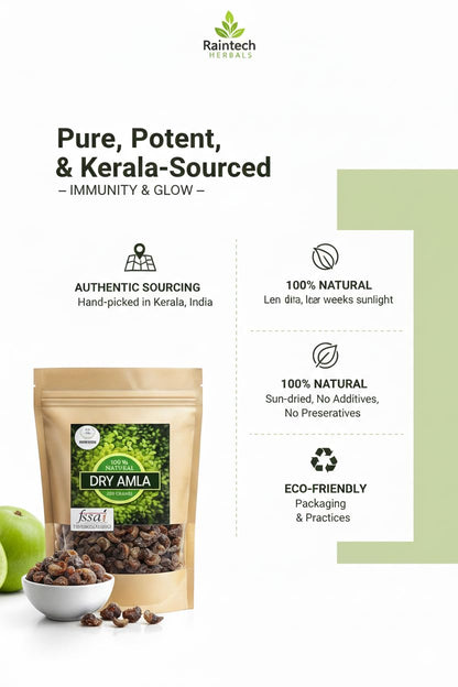 RAINTECH HERBALS Dry Amla Pieces, 200g, Organic Indian Gooseberry (Phyllanthus Emblica) - Dried Fruit - label detail