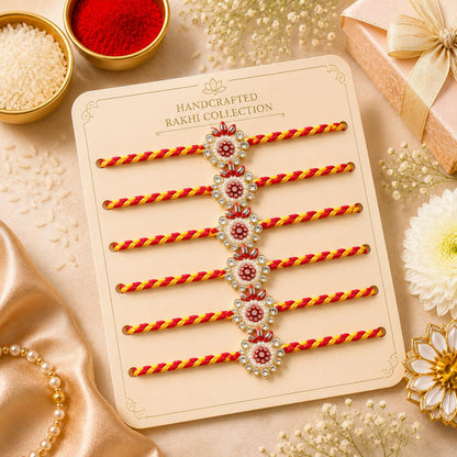 Rakhi for Brother Set of 6 with Fridge Magnet Gift | Designer Stone Rakhi Combo Pack | Raksha Bandhan Thread for Bhai | Handm
