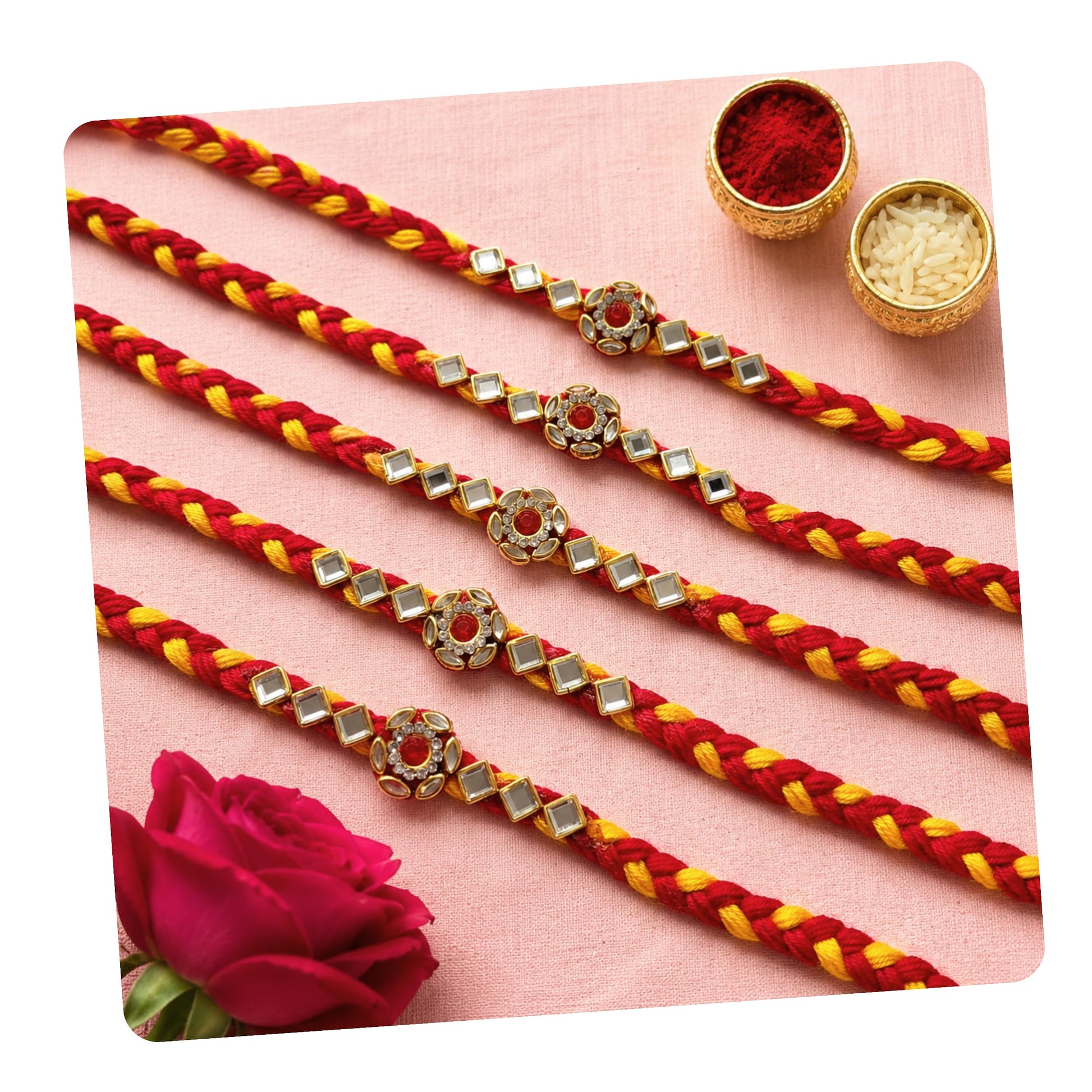 Rakhi set for brother 5pcs with roli chawal | Traditional Handmade rakhdi for bhai | Raksha Bandhan Combo