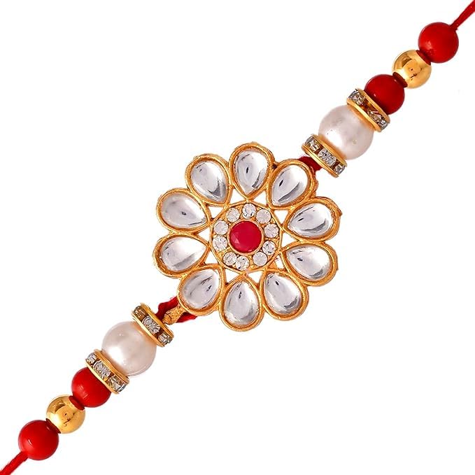 Rakhi Set for Brother with Roli Chawal, Kundan Rakhi, Pack of 2, Raksha Bandhan Pooja Supplies
