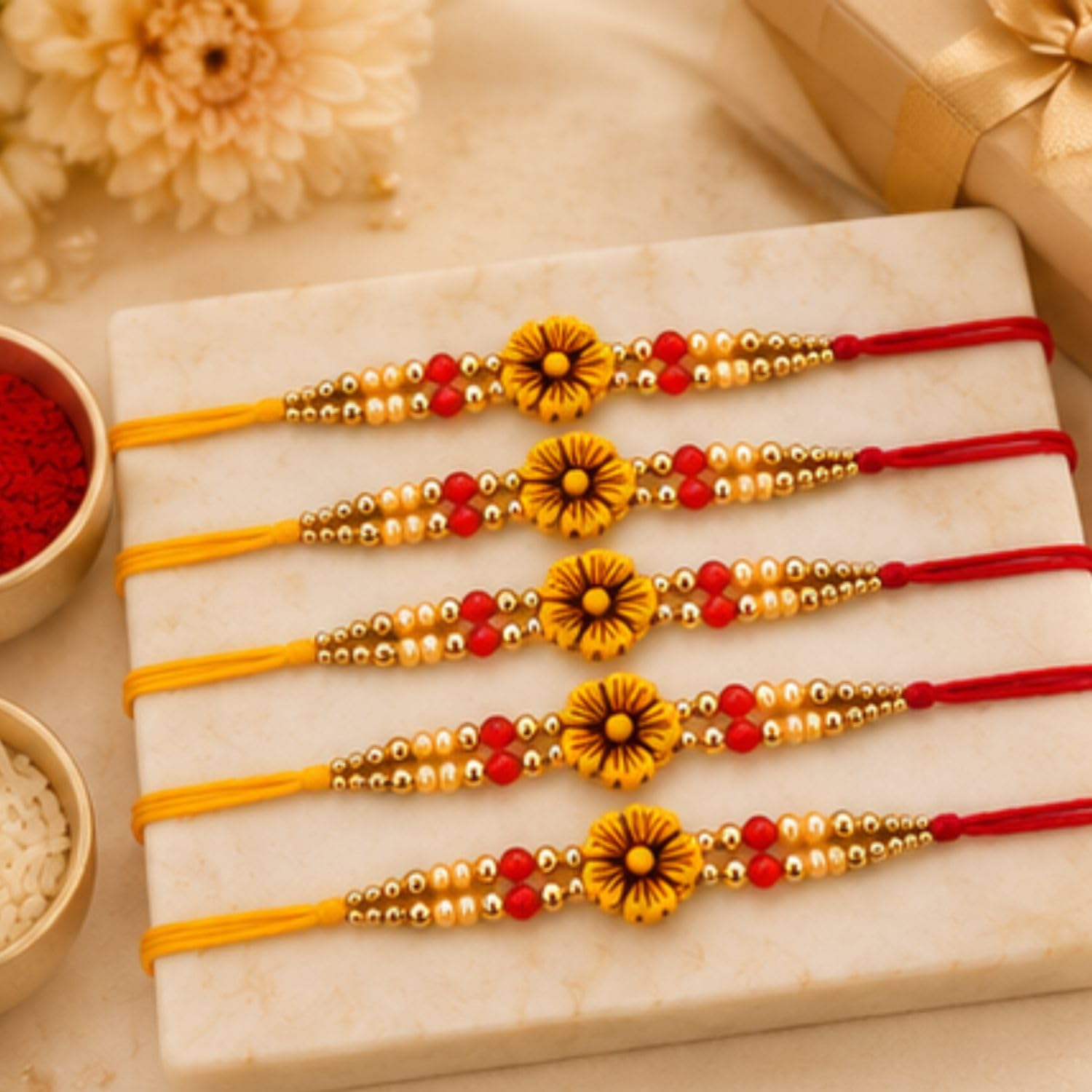 Rakhi Set of 5 Rakhi Gift Combo for Brother Boy Men Kids, Rudraksh Rakhi Gift, Dora Kundan Meena Rakhi Band Moli Bracelet Sto