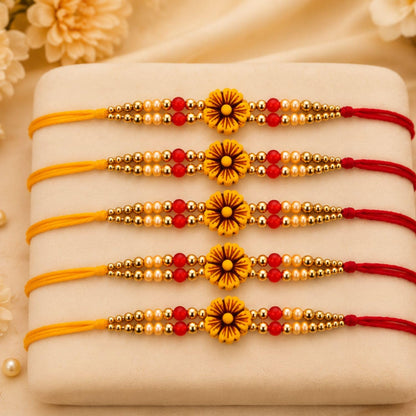 Rakhi Set of 5 Rakhi Gift Combo for Brother Boy Men Kids, Rudraksh Rakhi Gift, Dora Kundan Meena Rakhi Band Moli Bracelet Sto