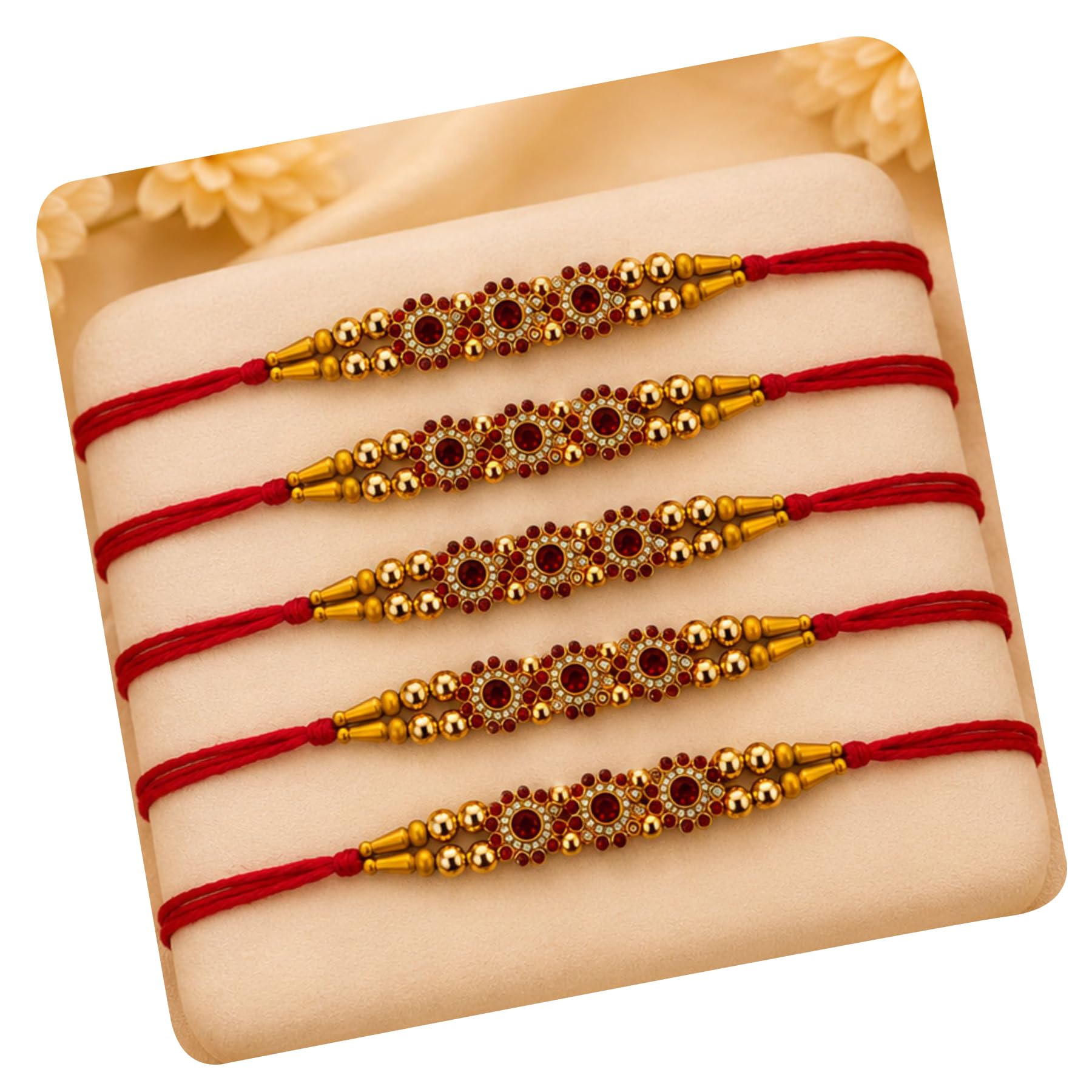 Rakhi Set of 5 Rakhi Gift Combo for Brother Boy Men Kids, Rudraksh Rakhi Gift, Dora Kundan Meena Rakhi Band Moli Bracelet Sto
