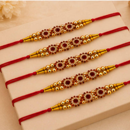 Rakhi Set of 5 Rakhi Gift Combo for Brother Boy Men Kids, Rudraksh Rakhi Gift, Dora Kundan Meena Rakhi Band Moli Bracelet Sto