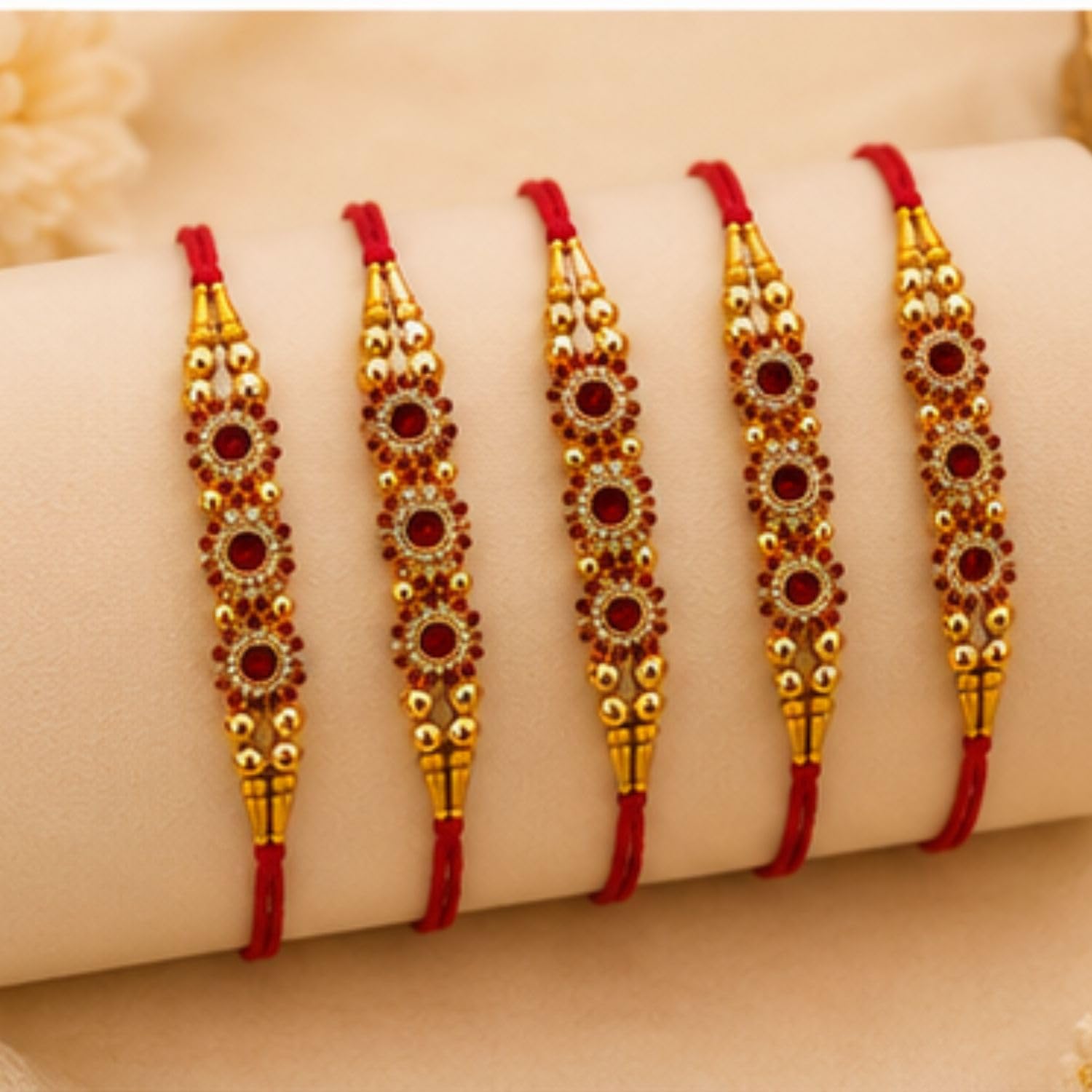 Rakhi Set of 5 Rakhi Gift Combo for Brother Boy Men Kids, Rudraksh Rakhi Gift, Dora Kundan Meena Rakhi Band Moli Bracelet Sto