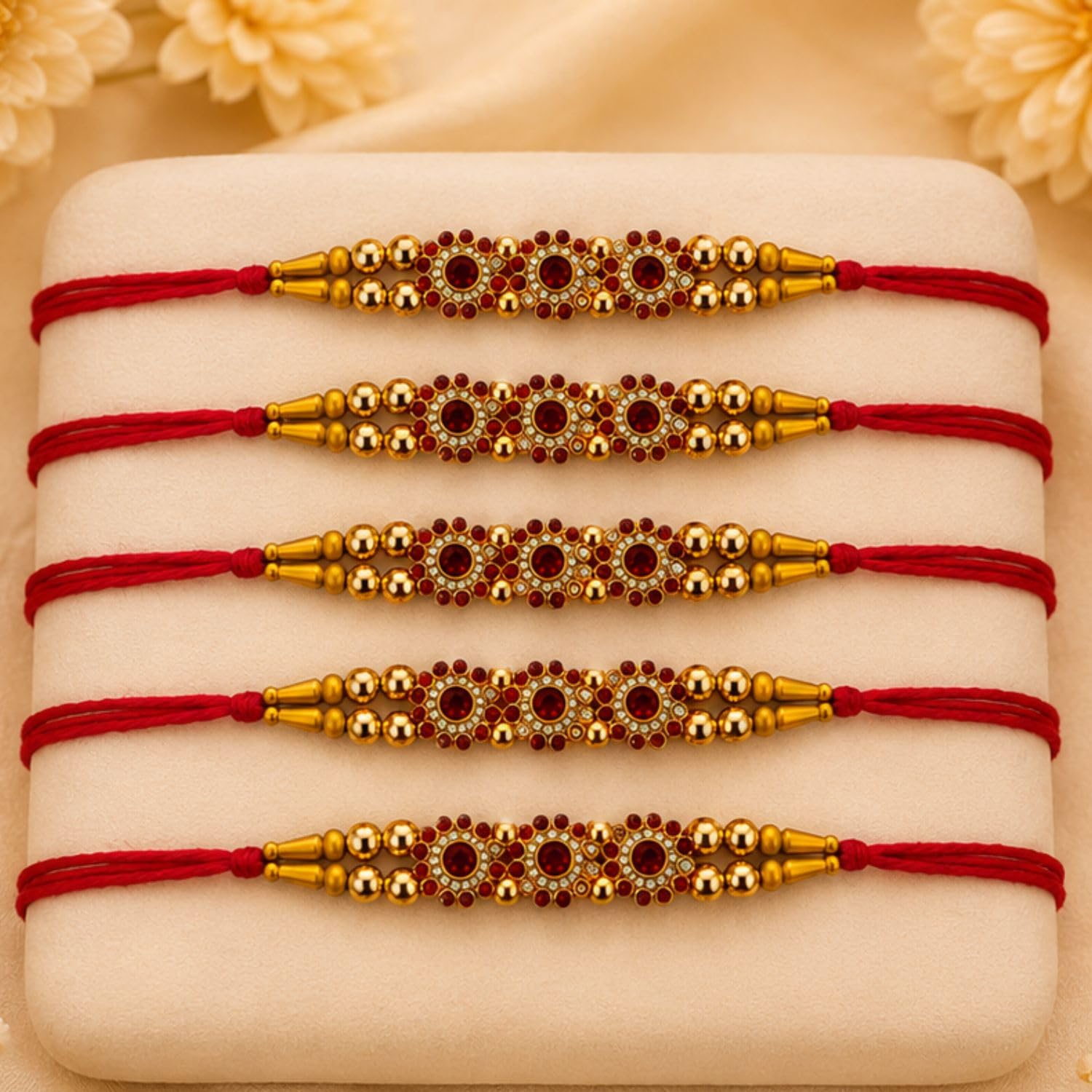 Rakhi Set of 5 Rakhi Gift Combo for Brother Boy Men Kids, Rudraksh Rakhi Gift, Dora Kundan Meena Rakhi Band Moli Bracelet Sto