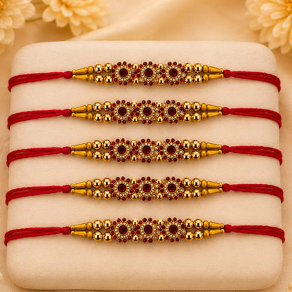 Rakhi Set of 5 Rakhi Gift Combo for Brother Boy Men Kids, Rudraksh Rakhi Gift, Dora Kundan Meena Rakhi Band Moli Bracelet Sto