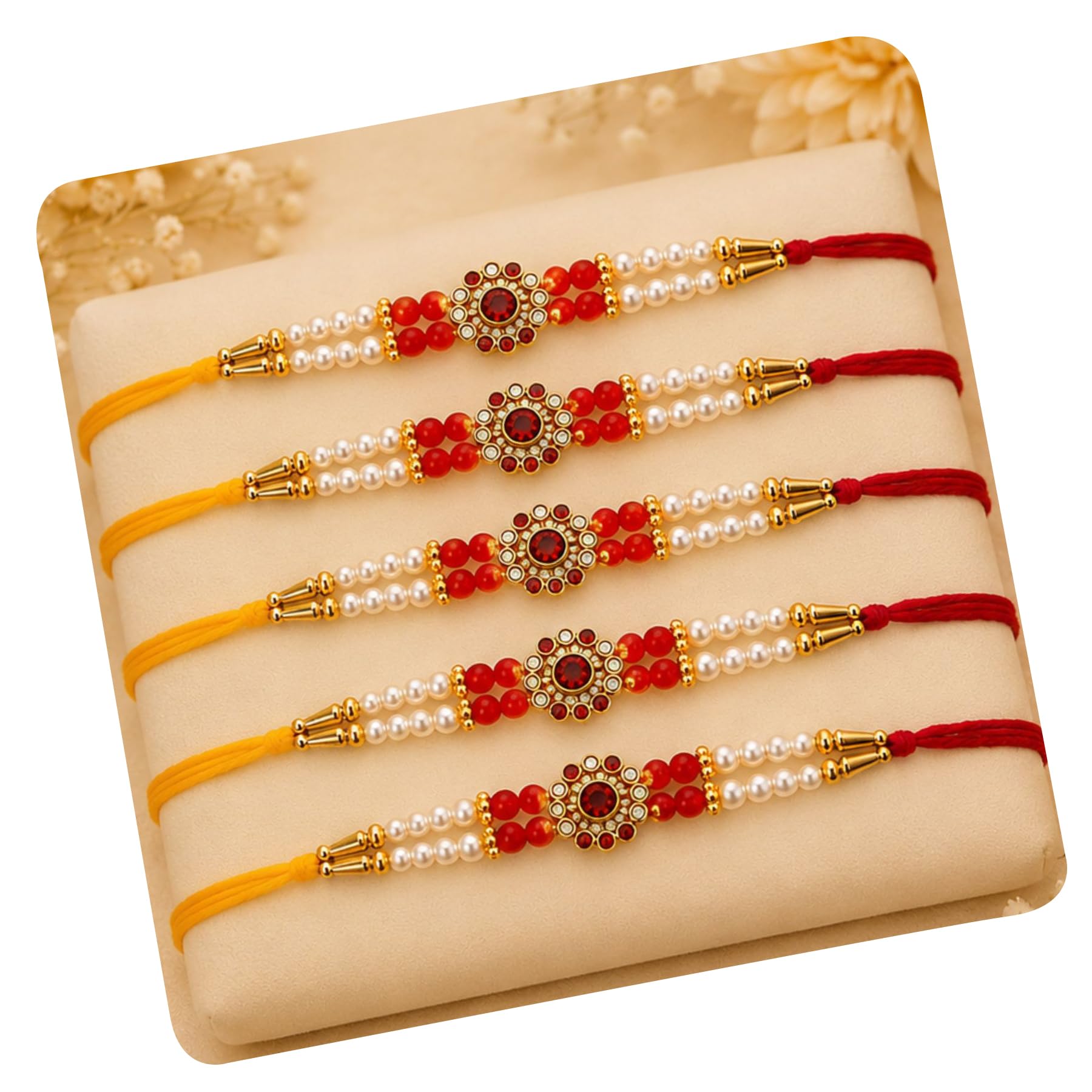 Rakhi Set of 5 Rakhi Gift Combo for Brother Boy Men Kids, Rudraksh Rakhi Gift, Dora Kundan Meena Rakhi Band Moli Bracelet Sto