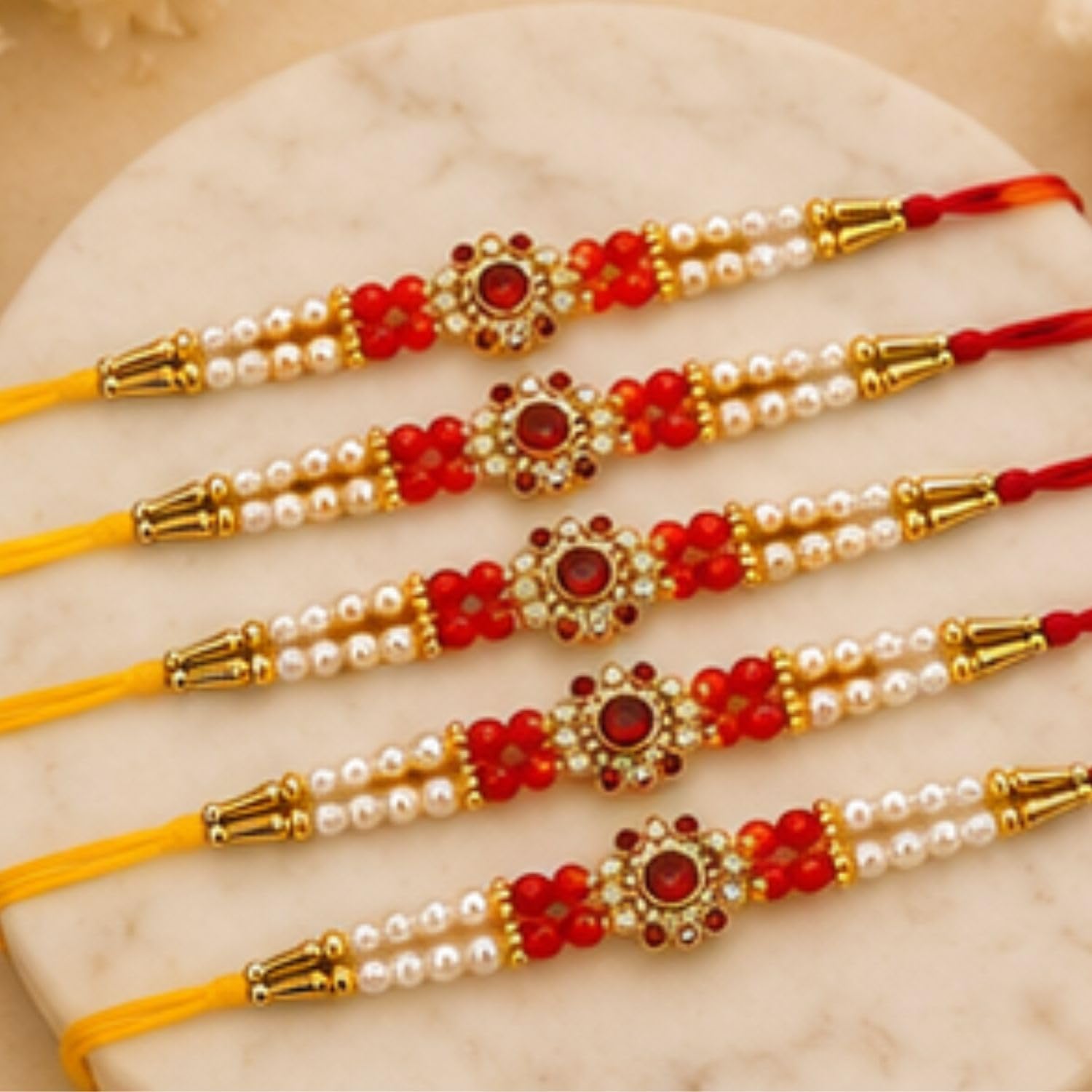 Rakhi Set of 5 Rakhi Gift Combo for Brother Boy Men Kids, Rudraksh Rakhi Gift, Dora Kundan Meena Rakhi Band Moli Bracelet Sto
