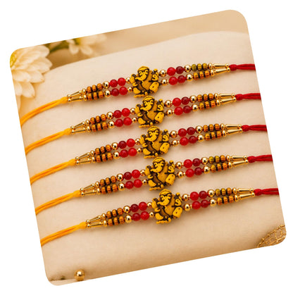 Rakhi Set of 5 Rakhi Gift Combo for Brother Boy Men Kids, Rudraksh Rakhi Gift, Dora Kundan Meena Rakhi Band Moli Bracelet Sto