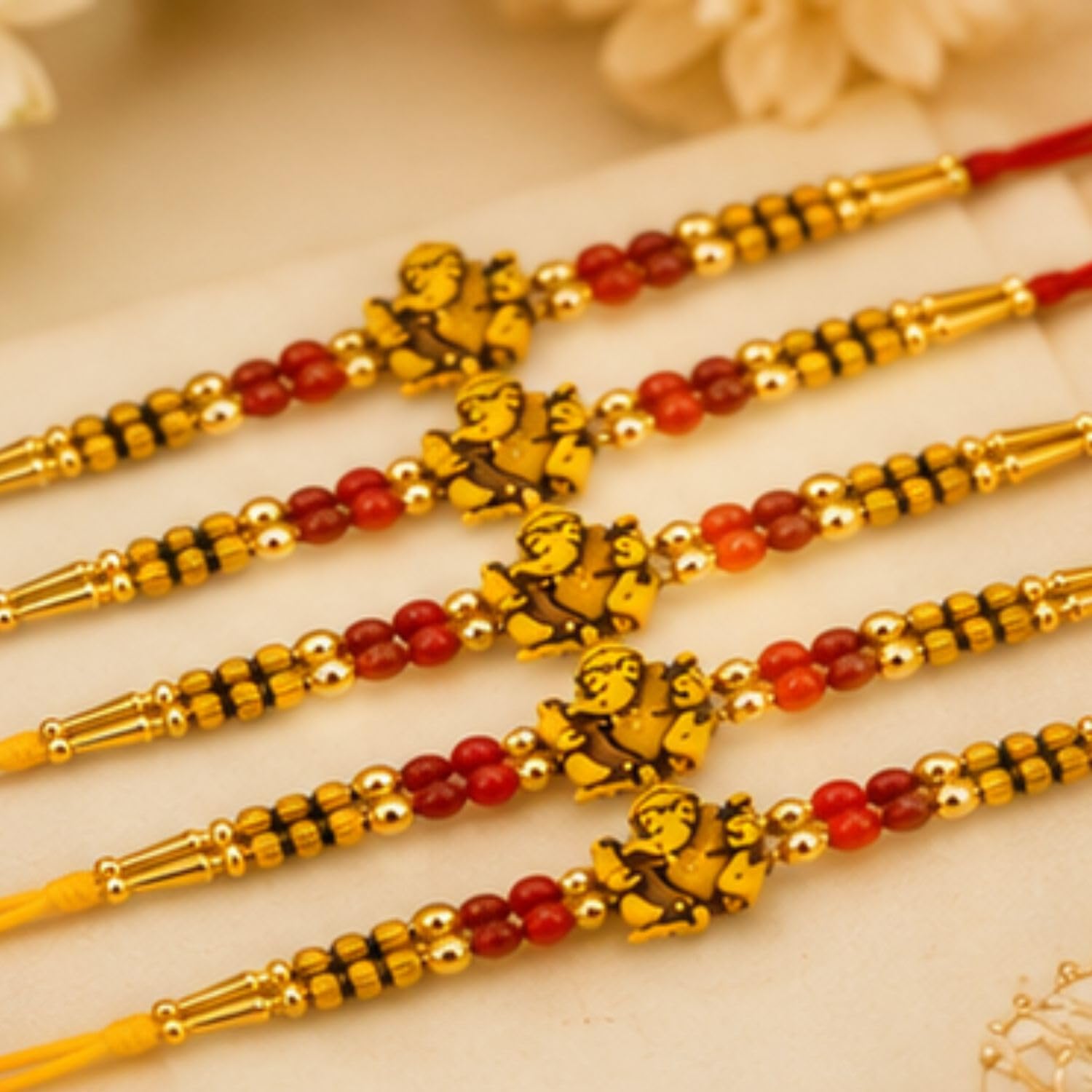 Rakhi Set of 5 Rakhi Gift Combo for Brother Boy Men Kids, Rudraksh Rakhi Gift, Dora Kundan Meena Rakhi Band Moli Bracelet Sto