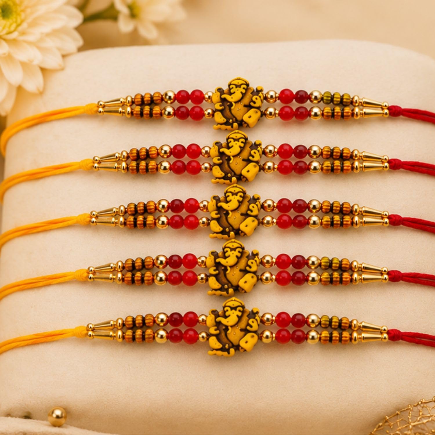 Rakhi Set of 5 Rakhi Gift Combo for Brother Boy Men Kids, Rudraksh Rakhi Gift, Dora Kundan Meena Rakhi Band Moli Bracelet Sto