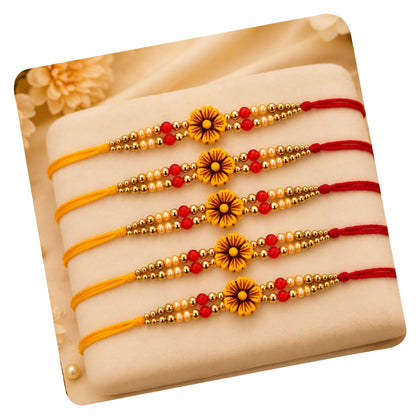 Rakhi Set of 5 Rakhi Gift Combo for Brother Boy Men Kids, Rudraksh Rakhi Gift, Dora Kundan Meena Rakhi Band Moli Bracelet Sto