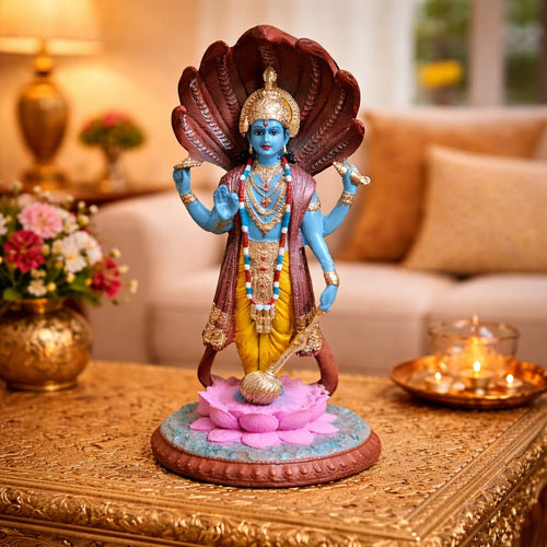 RangTara Resin Lord Vishnu on Sheshnag Idol | 12.5 Inch Antique Showpiece, Figurine for Home Pooja Mandir Decor
