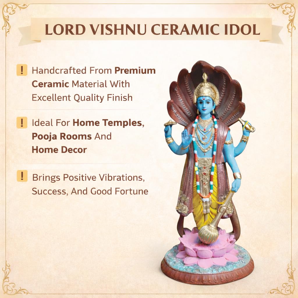 RangTara Resin Lord Vishnu on Sheshnag Idol | 12.5 Inch Antique Showpiece, Figurine for Home Pooja Mandir Decor - back view