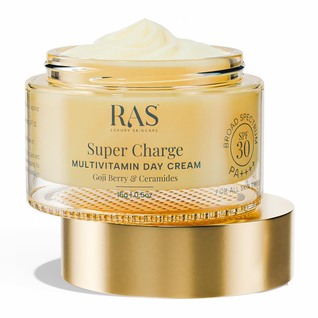 RAS OILS Super Charge Day Cream SPF 30 PA++++ with Goji Berry & Ceramides, Daily Face Moisturizer for All Skin Types
