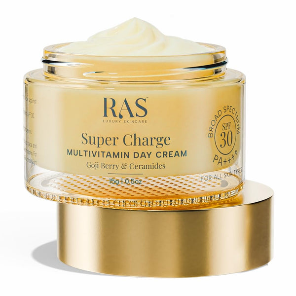 RAS OILS Super Charge Day Cream SPF 30 PA++++ with Goji Berry & Ceramides, Daily Face Moisturizer for All Skin Types