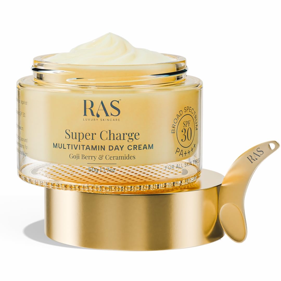 RAS OILS Super Charge Day Cream SPF 30 PA++++ with Goji Berry & Ceramides, Daily Face Moisturizer for All Skin Types (10)