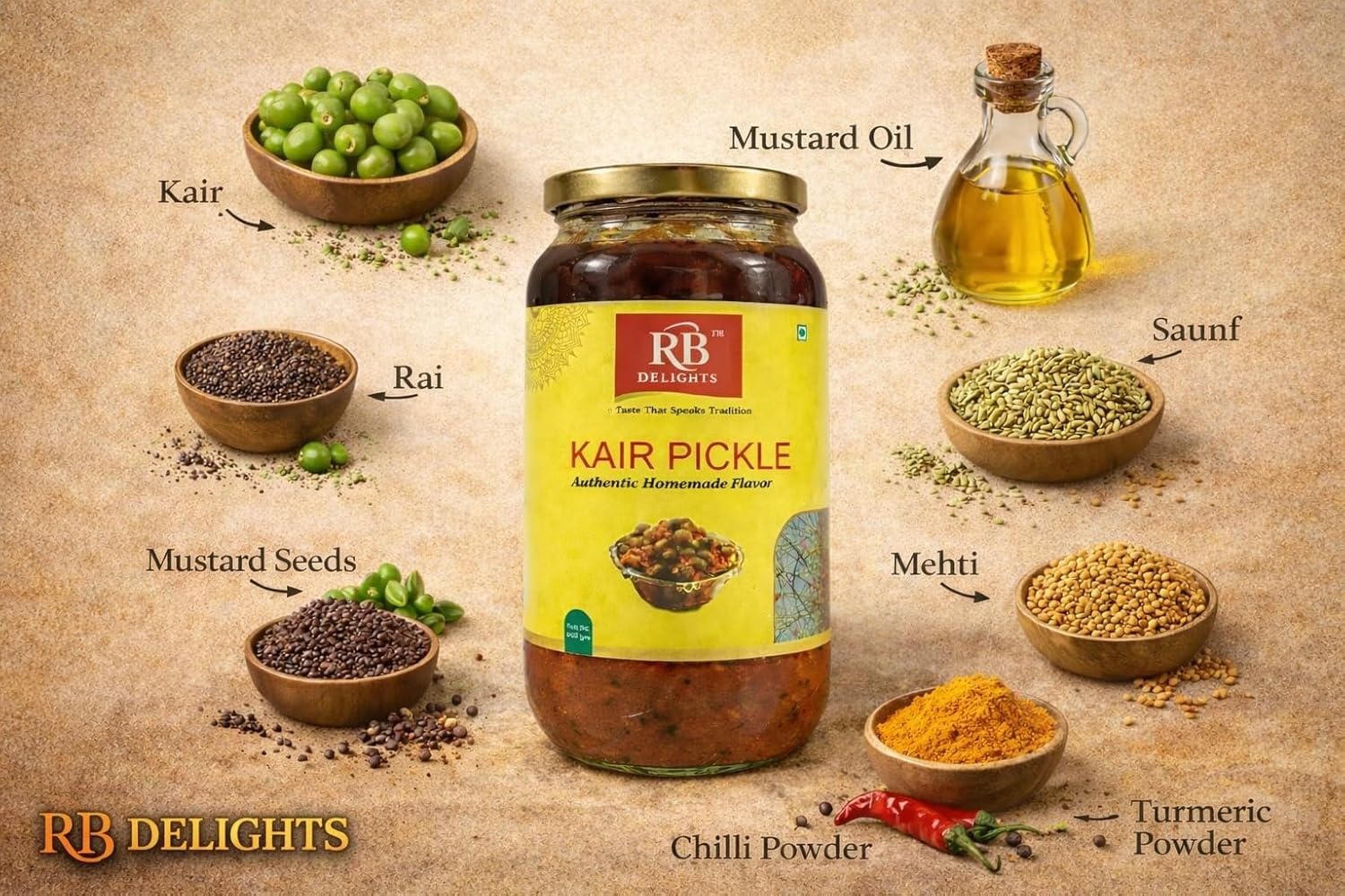 RB Delights Handmade Rajasthani Pickle Achar, No Added Preservatives, Ready to Eat Indian Pickle - label detail (26)