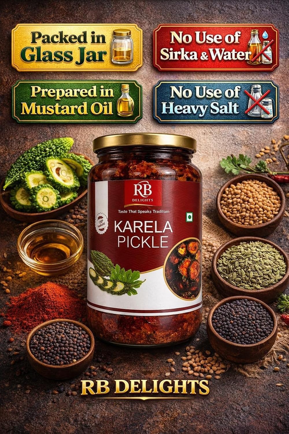 RB Delights Handmade Rajasthani Pickle Achar, No Added Preservatives, Ready to Eat Indian Pickle - label detail (33)