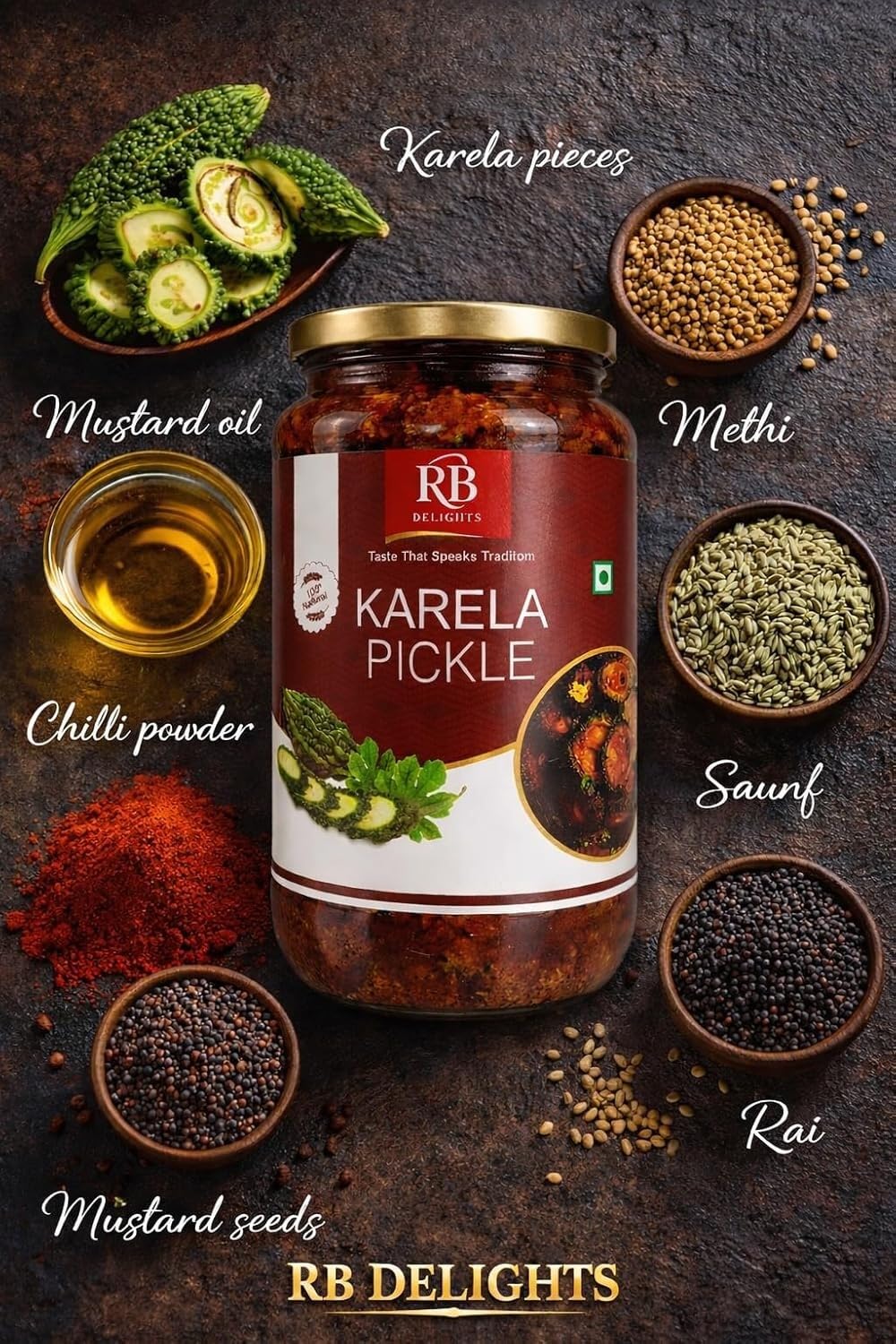 RB Delights Handmade Rajasthani Pickle Achar, No Added Preservatives, Ready to Eat Indian Pickle - ingredients panel (34)