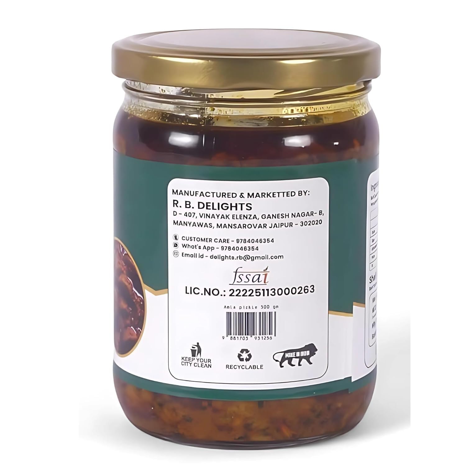 RB Delights Handmade Rajasthani Pickle Achar, No Added Preservatives, Ready to Eat Indian Pickle - ingredients panel