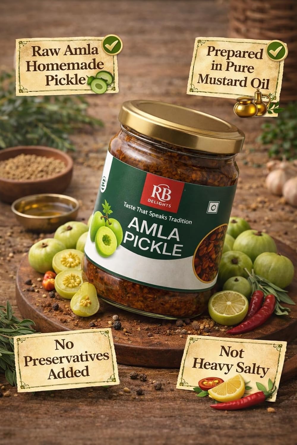 RB Delights Handmade Rajasthani Pickle Achar, No Added Preservatives, Ready to Eat Indian Pickle - close-up detail