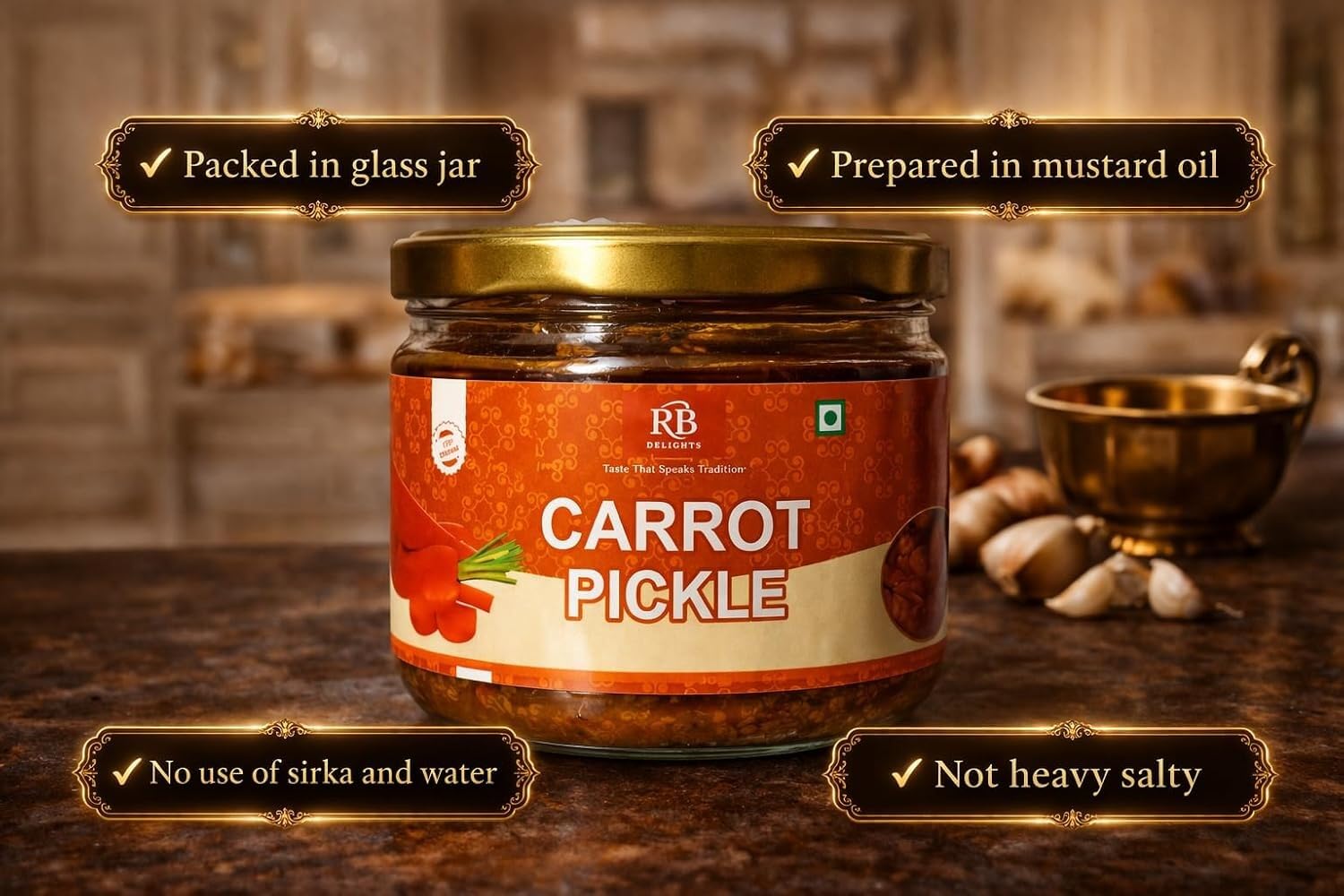 RB Delights Handmade Rajasthani Pickle Achar, No Added Preservatives, Ready to Eat Indian Pickle - front view (9)
