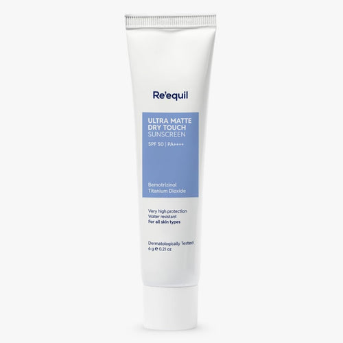 RE' EQUIL Ultra Matte Dry Touch Sunscreen Gel SPF 50 PA++++, Water & Sweat Resistant, Non-Greasy, Non-Comedogenic, For All Sk