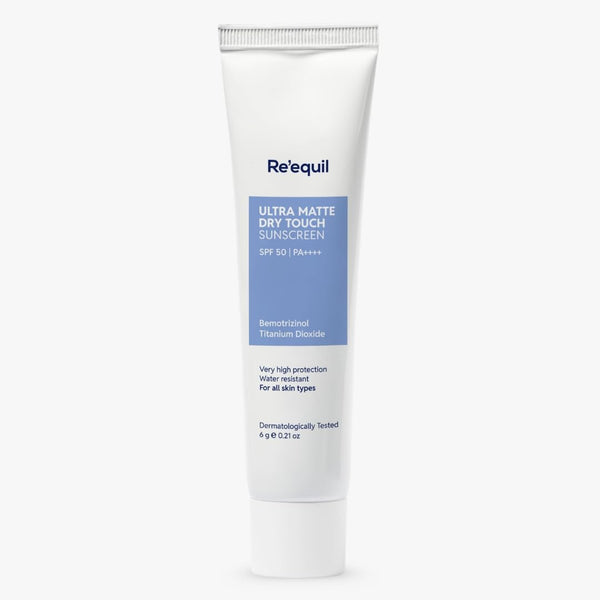 RE' EQUIL Ultra Matte Dry Touch Sunscreen Gel SPF 50 PA++++, Water & Sweat Resistant, Non-Greasy, Non-Comedogenic, For All Sk