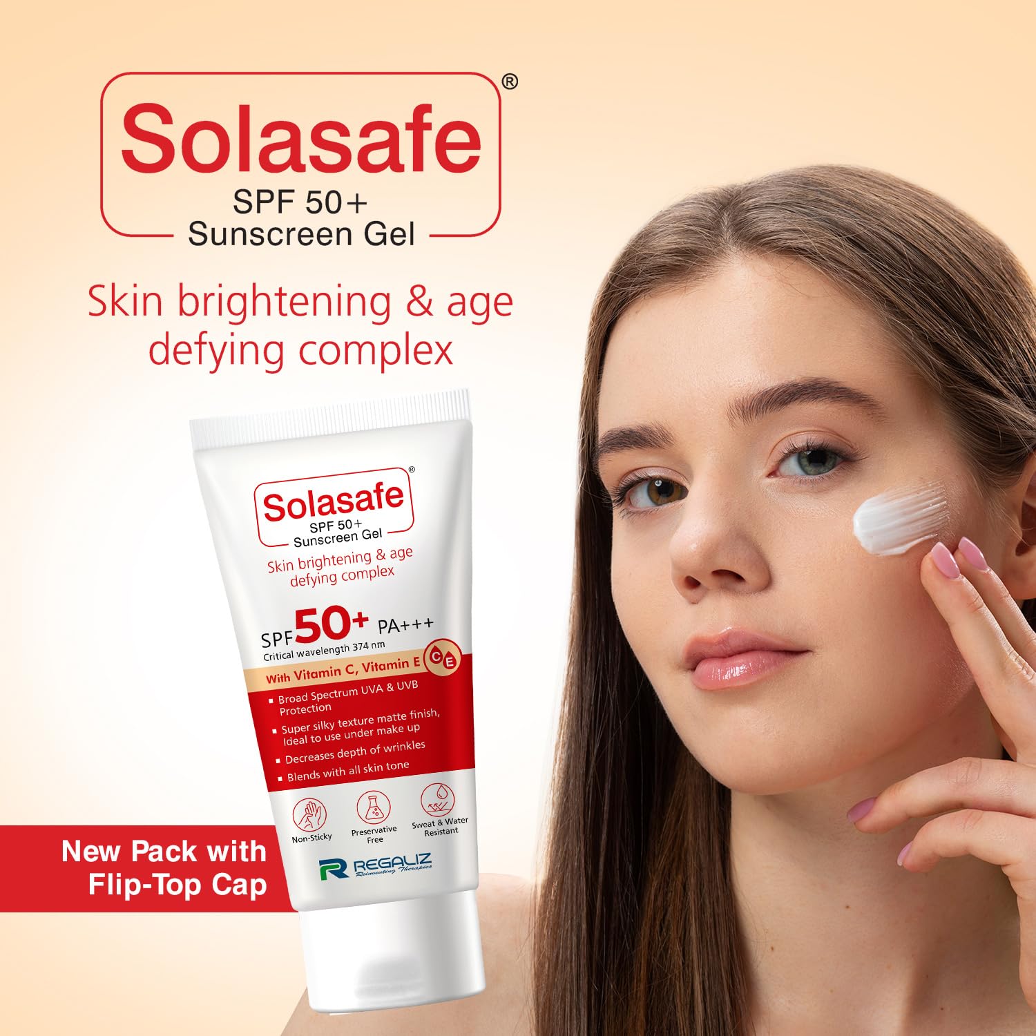Regaliz Sunscreen SPF 50+ Broad Spectrum Water-Resistant Lightweight Formula, 50g - front view