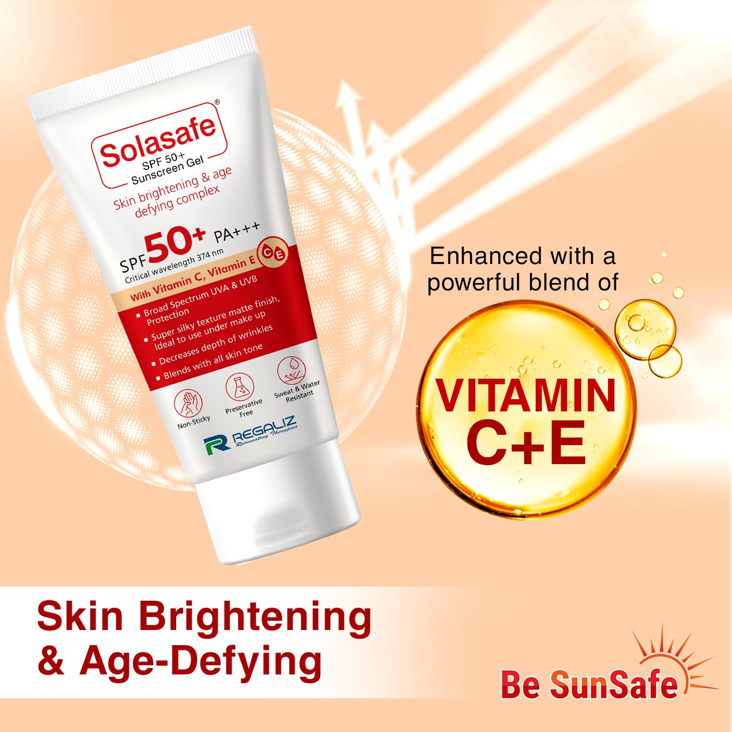 Regaliz Sunscreen SPF 50+ Broad Spectrum Water-Resistant Lightweight Formula, 50g - back view