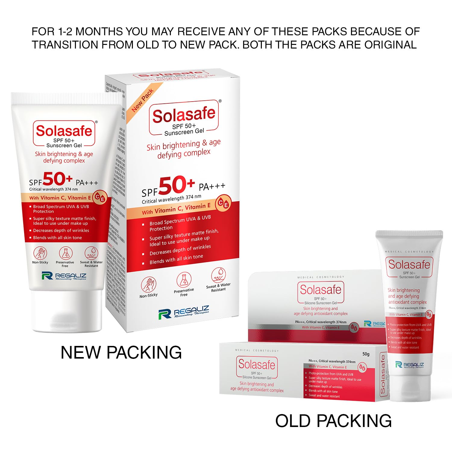 Regaliz Sunscreen SPF 50+ Broad Spectrum Water-Resistant Lightweight Formula, 50g - packaging