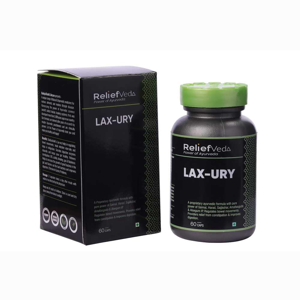 Reliefveda Lax-Ury Ayurvedic Herbal Supplement with Sannai and Harad, 60 Vegetarian Capsules