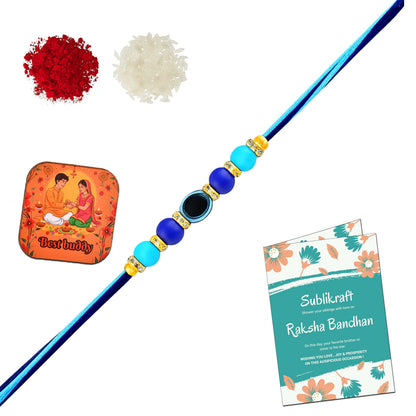 RENOVELIX Rakhi for Brother Gift Set for Big Brother & Little Brother | 2 Ceramic Printed Mugs, 2 Evil Eye Rakhis, Fridge Mag