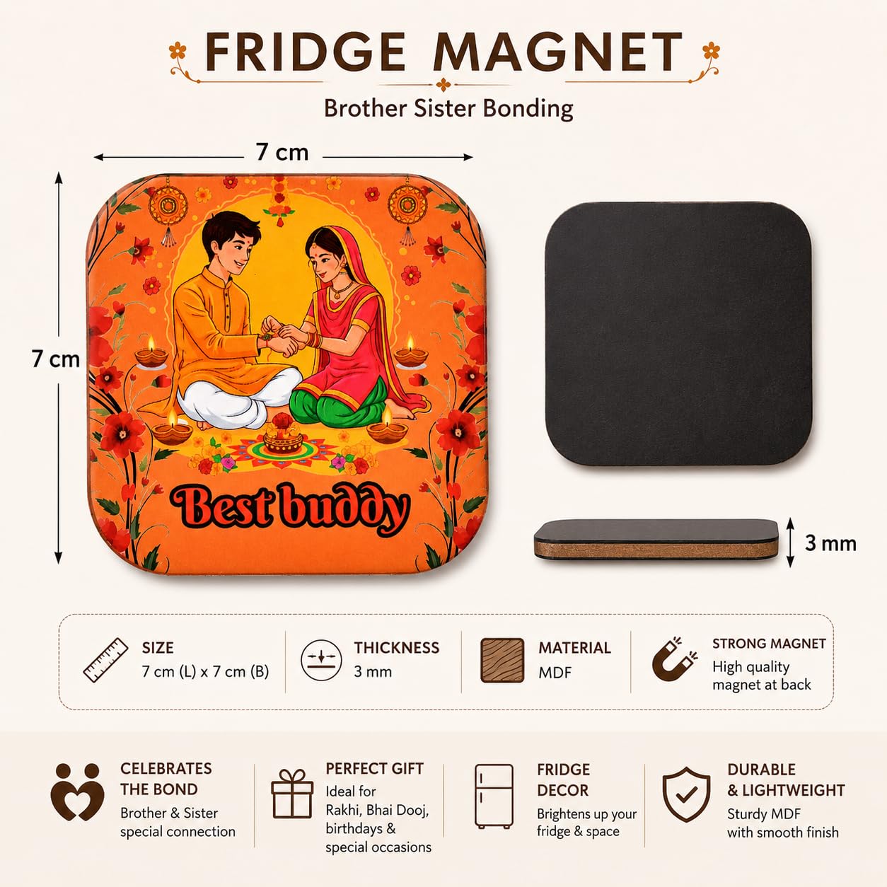 RENOVELIX Rakhi for Brother Gift Set for Big Brother & Little Brother | 2 Ceramic Printed Mugs, 2 Evil Eye Rakhis, Fridge Mag