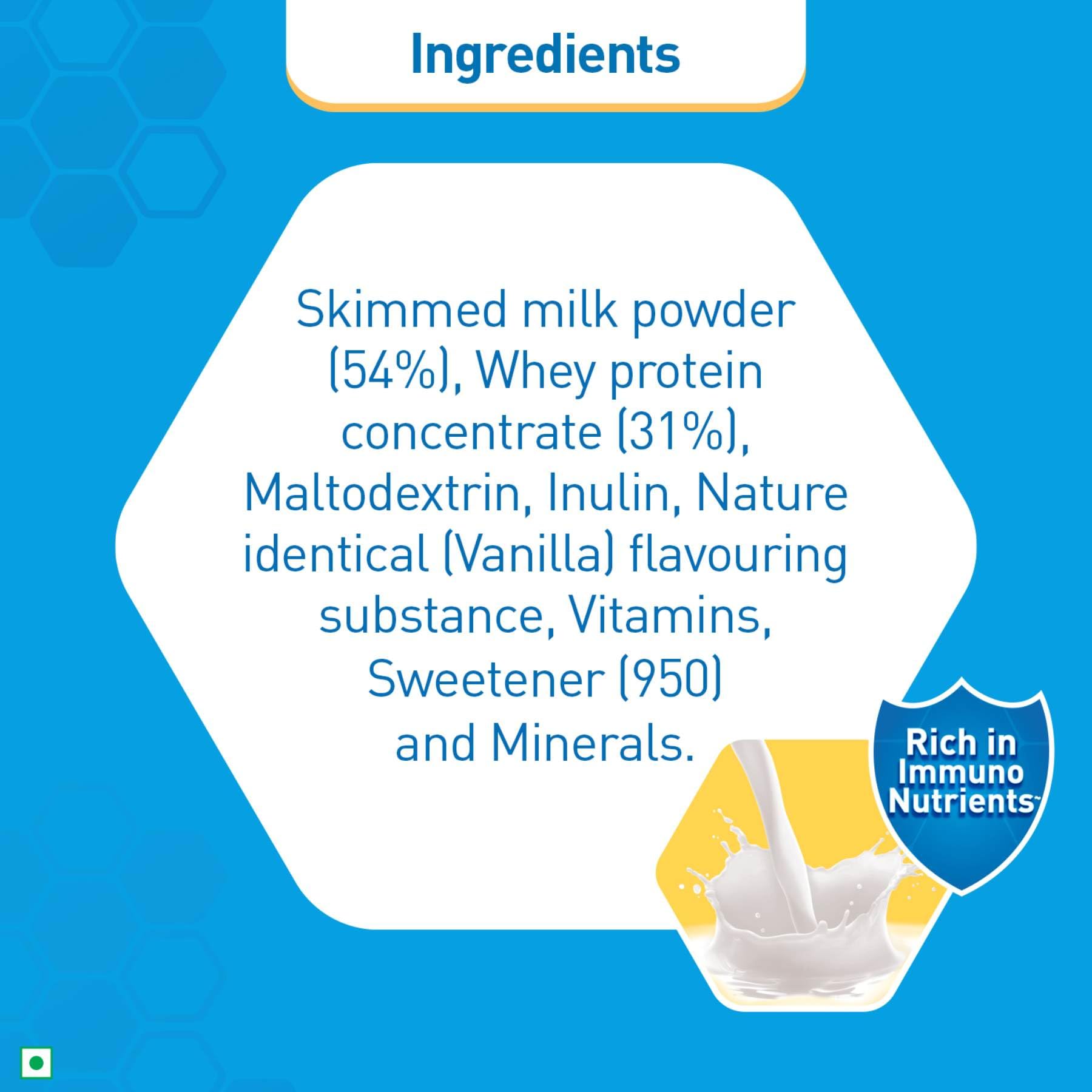 RESOURCE High Protein Powder, Vanilla Flavour, Whey Protein Supplement by Nestle Health Science - label detail