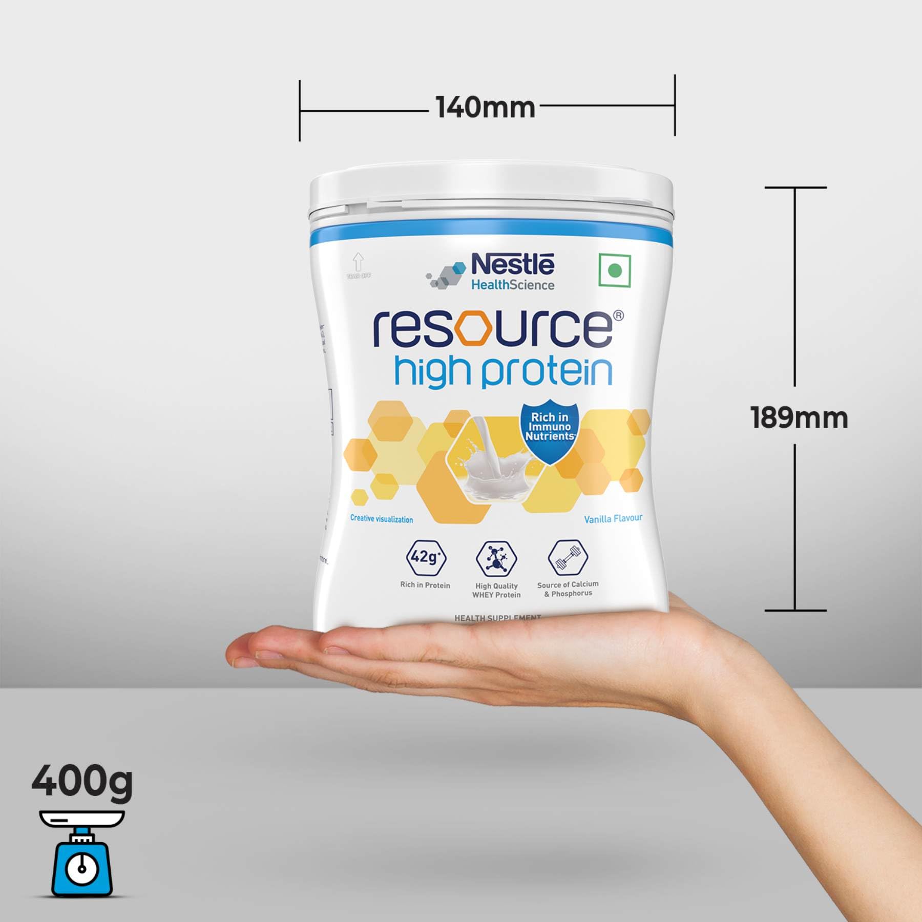 RESOURCE High Protein Powder, Vanilla Flavour, Whey Protein Supplement by Nestle Health Science - in use