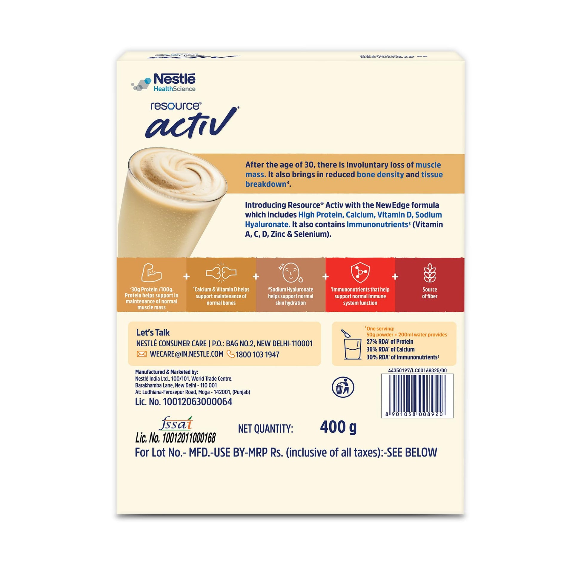 RESOURCE Nestlé Active, High Protein Shake with New Edge Formula, Vanilla Flavour, Strengthens Muscles, Bones, Immune System,