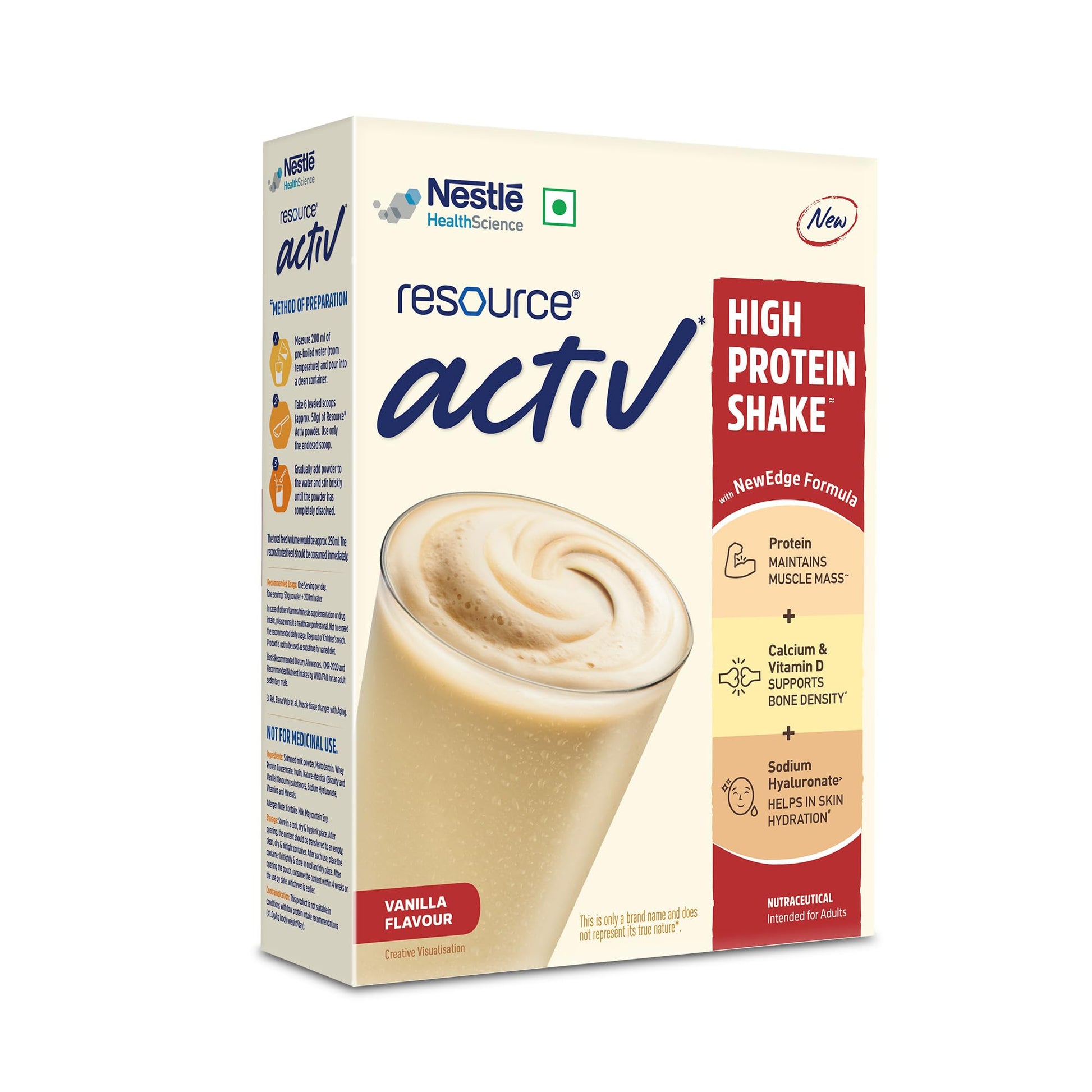 RESOURCE Nestlé Active, High Protein Shake with New Edge Formula, Vanilla Flavour, Strengthens Muscles, Bones, Immune System,
